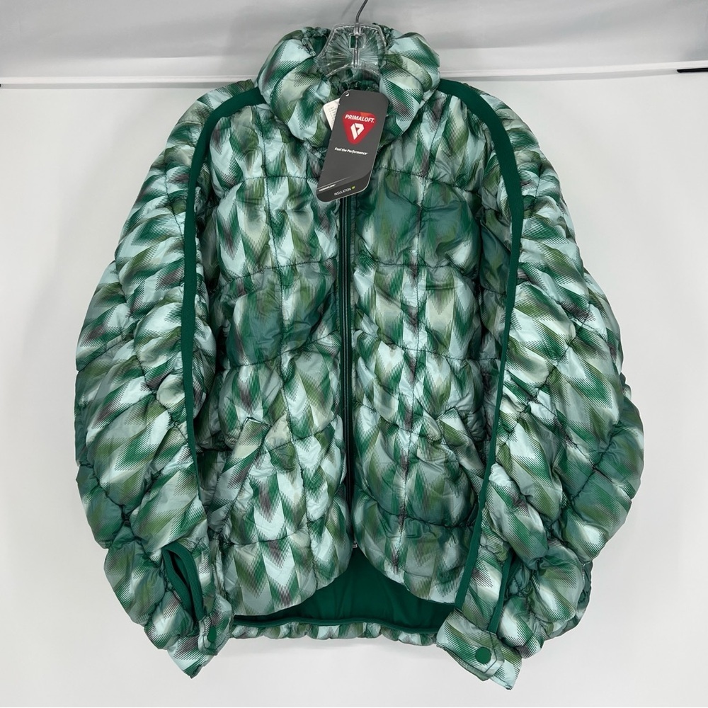 Free People Green Scrunchy Glossy Printed Pippa Packable Puffer Coat Small NWT - Picture 2 of 10